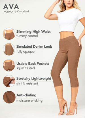 Ava Capri Length Premium Stretch Everyday Jeggings - Mocha Brown