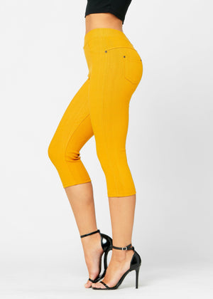 Ava Capri Length Premium Stretch Everyday Jeggings - Mustard