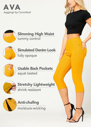 Ava Capri Length Premium Stretch Everyday Jeggings - Mustard