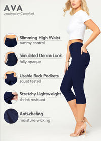 Ava Capri Length Premium Stretch Everyday Jeggings - Indigo Blue