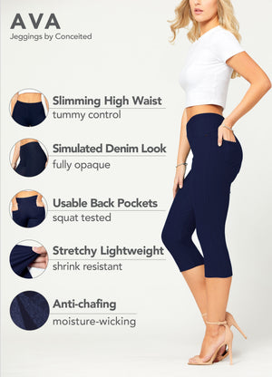 Ava Capri Length Premium Stretch Everyday Jeggings - Indigo Blue