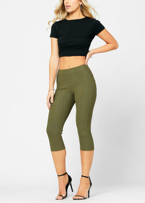 Ava Capri Length Premium Stretch Everyday Jeggings - Army Olive Green