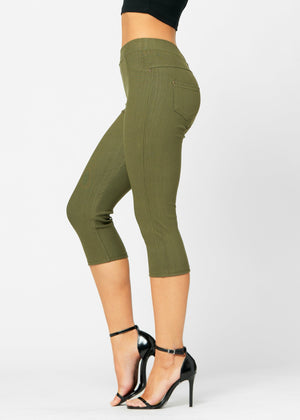 Ava Capri Length Premium Stretch Everyday Jeggings - Army Olive Green