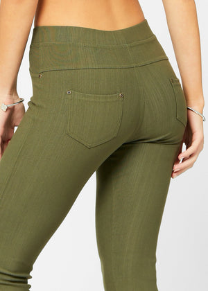 Ava Capri Length Premium Stretch Everyday Jeggings - Army Olive Green