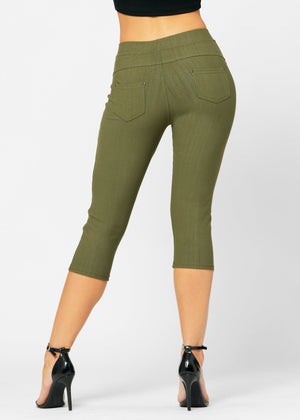 Ava Capri Length Premium Stretch Everyday Jeggings - Army Olive Green