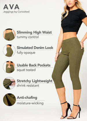 Ava Capri Length Premium Stretch Everyday Jeggings - Army Olive Green