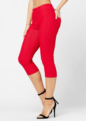 Ava Capri Length Premium Stretch Everyday Jeggings - Red