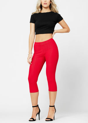 Ava Capri Length Premium Stretch Everyday Jeggings - Red