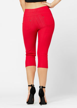 Ava Capri Length Premium Stretch Everyday Jeggings - Red