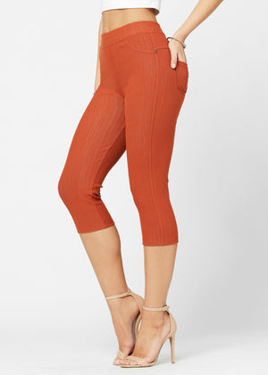 Ava Capri Length Premium Stretch Everyday Jeggings - Rust