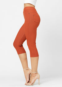 Ava Capri Length Premium Stretch Everyday Jeggings - Rust