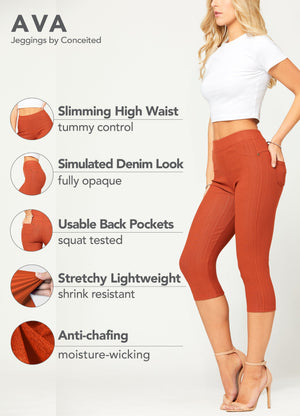 Ava Capri Length Premium Stretch Everyday Jeggings - Rust