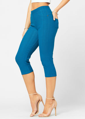 Ava Capri Length Premium Stretch Everyday Jeggings - Teal Blue