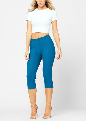 Ava Capri Length Premium Stretch Everyday Jeggings - Teal Blue
