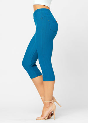 Ava Capri Length Premium Stretch Everyday Jeggings - Teal Blue