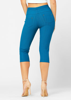 Ava Capri Length Premium Stretch Everyday Jeggings - Teal Blue