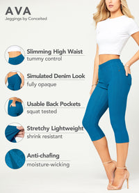 Ava Capri Length Premium Stretch Everyday Jeggings - Teal Blue