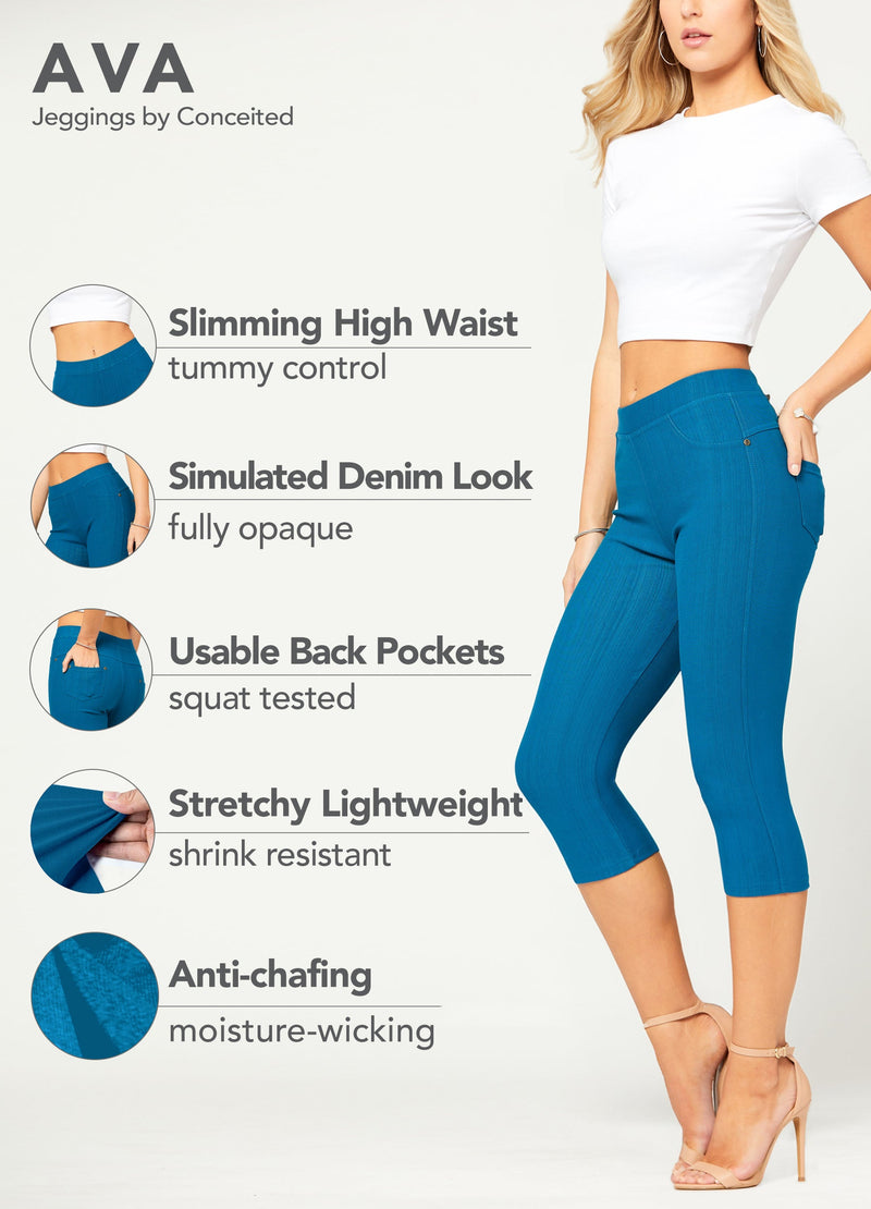 Ava Capri Length Premium Stretch Everyday Jeggings - Teal Blue