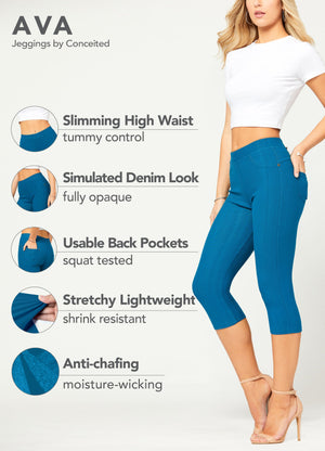 Ava Capri Length Premium Stretch Everyday Jeggings - Teal Blue