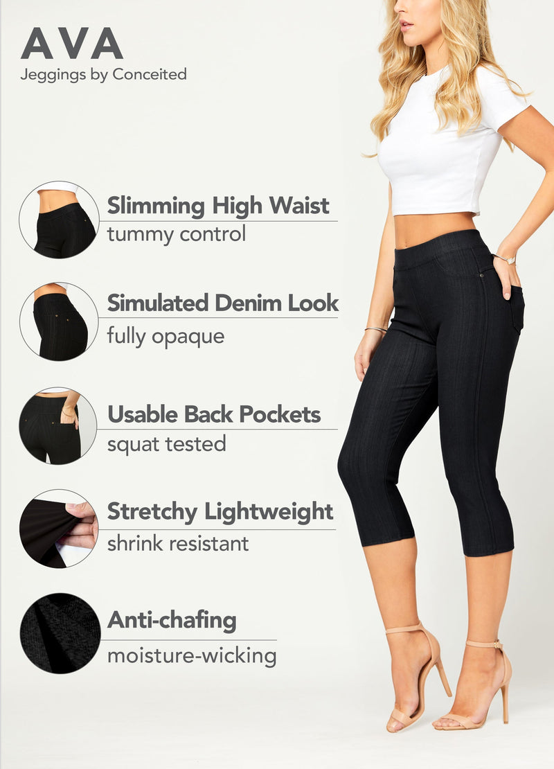 Ava Capri Length Premium Stretch Everyday Jeggings - Black