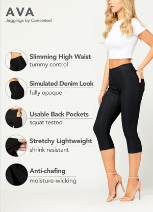 Ava Capri Length Premium Stretch Everyday Jeggings - Black