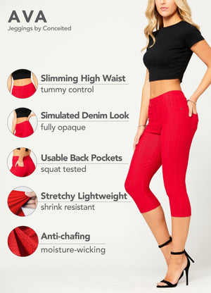 Ava Capri Length Premium Stretch Everyday Jeggings - Red