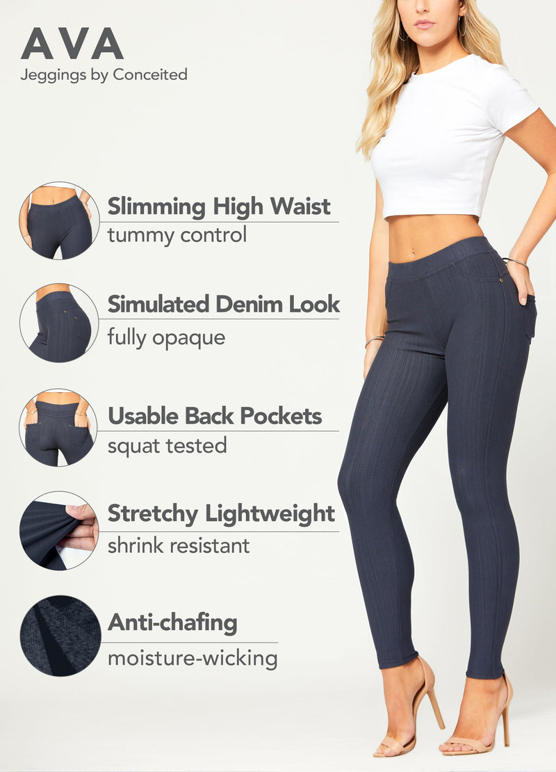 Ava Full Length Premium Stretch Everyday Jeggings - Charcoal Grey