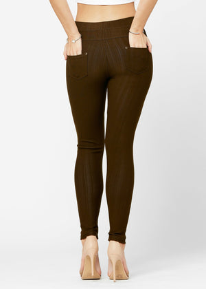 Ava Full Length Premium Stretch Everyday Jeggings - Brown
