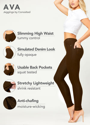 Ava Full Length Premium Stretch Everyday Jeggings - Brown