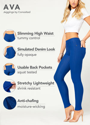 Ava Full Length Premium Stretch Everyday Jeggings - Royal Blue