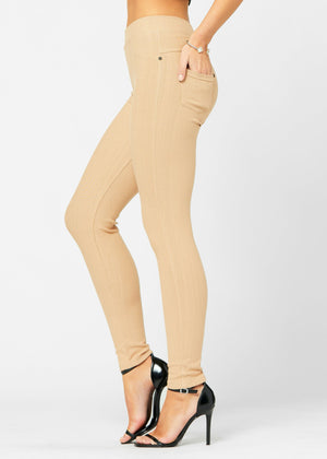 Ava Full Length Premium Stretch Everyday Jeggings - Beige Khaki