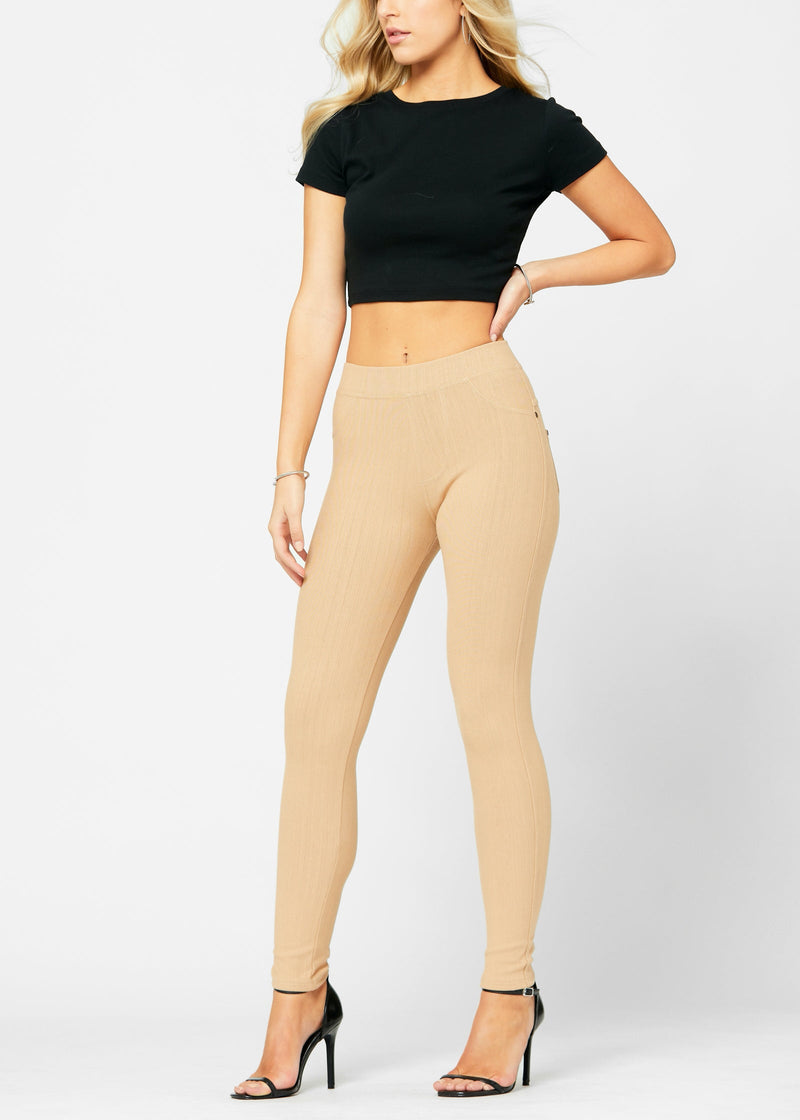 Ava Full Length Premium Stretch Everyday Jeggings - Beige Khaki