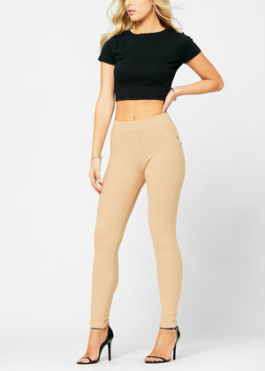 Ava Full Length Premium Stretch Everyday Jeggings - Beige Khaki