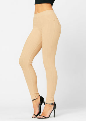 Ava Full Length Premium Stretch Everyday Jeggings - Beige Khaki