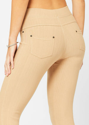 Ava Full Length Premium Stretch Everyday Jeggings - Beige Khaki