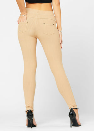 Ava Full Length Premium Stretch Everyday Jeggings - Beige Khaki