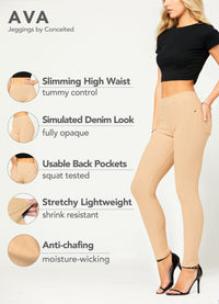 Ava Full Length Premium Stretch Everyday Jeggings - Beige Khaki