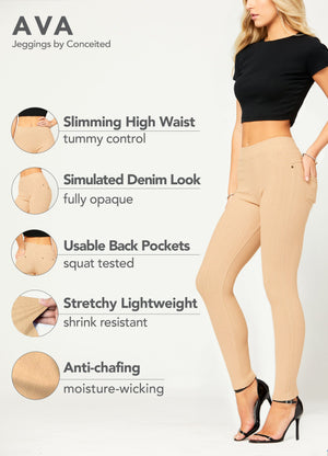 Ava Full Length Premium Stretch Everyday Jeggings - Beige Khaki
