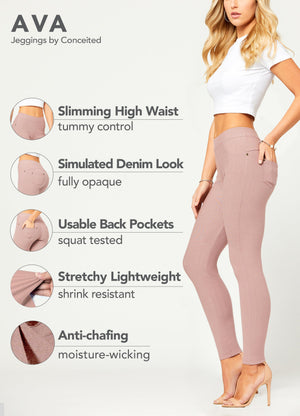 Ava Full Length Premium Stretch Everyday Jeggings - Dusty Pink