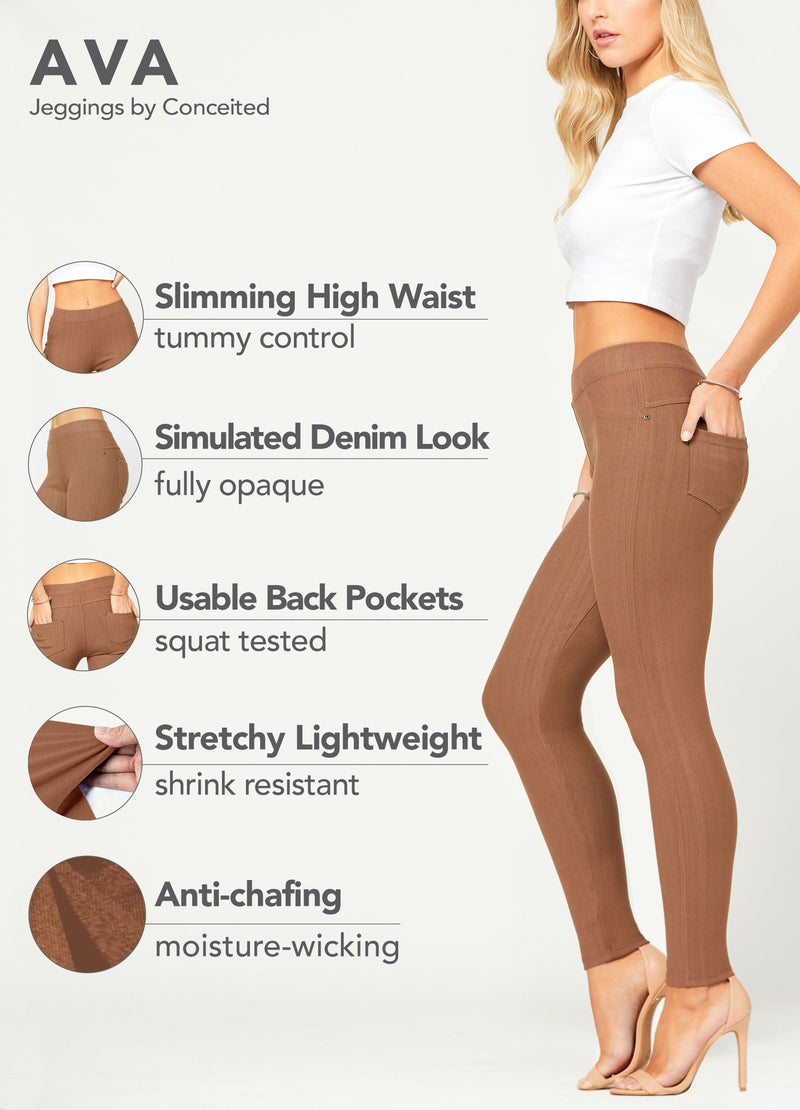 Ava Full Length Premium Stretch Everyday Jeggings - Mocha Brown