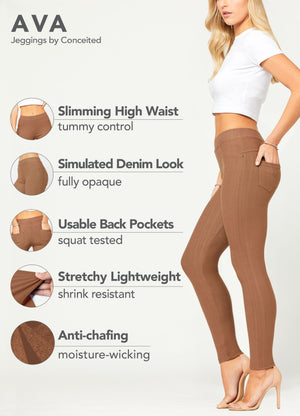 Ava Full Length Premium Stretch Everyday Jeggings - Mocha Brown
