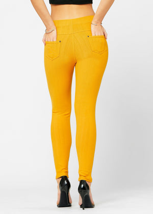 Ava Full Length Premium Stretch Everyday Jeggings - Mustard