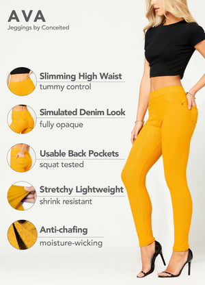 Ava Full Length Premium Stretch Everyday Jeggings - Mustard