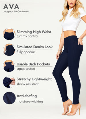 Ava Full Length Premium Stretch Everyday Jeggings - Indigo Blue