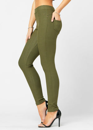 Ava Full Length Premium Stretch Everyday Jeggings - Army Olive Green