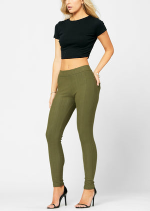 Ava Full Length Premium Stretch Everyday Jeggings - Army Olive Green