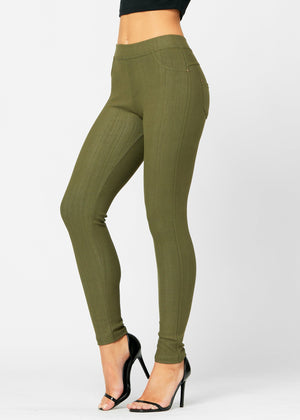 Ava Full Length Premium Stretch Everyday Jeggings - Army Olive Green