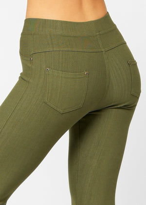 Ava Full Length Premium Stretch Everyday Jeggings - Army Olive Green