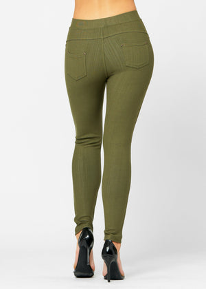 Ava Full Length Premium Stretch Everyday Jeggings - Army Olive Green