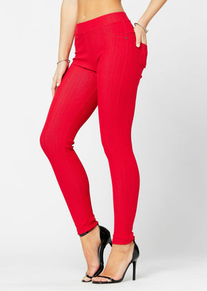 Ava Full Length Premium Stretch Everyday Jeggings - Red